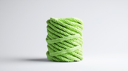 Lime green rope coil on white background, craft material