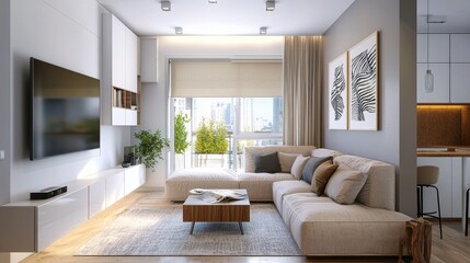 Fototapeta premium Modern Living Room Interior with Natural Light and Cozy Atmosphere