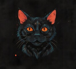 Obraz premium illustration of a black cat on a black background portrait