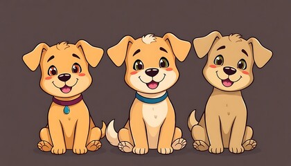 Cartoon Dogs Sitting in a Row
