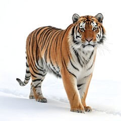 Obraz premium The tiger is looking at the camera and the background&nbsp;is&nbsp;white.