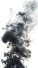 Abstract Black Smoke Swirl on White Background for Artistic Use