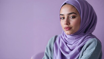 Fototapeta premium Serene Portrait of a Woman in Lavender Hijab