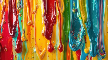 Fototapeta premium Vibrant Colorful Paint Dripping on a Canvas in Artistic Display