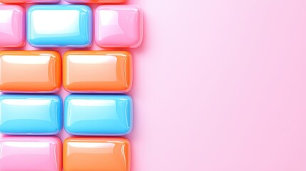 Abstract pastel colored glossy blocks on pink background modern design