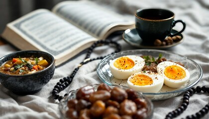 Suhur Meal: Dates, Eggs, Soup, and Tea during Ramadan