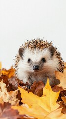 Cute Hedgehog Among Colorful Autumn Leaves in Playful Setting