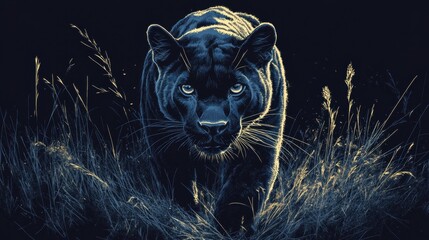 A striking black panther in the wild.