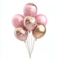 Pink, gold balloons, confetti, celebration, studio