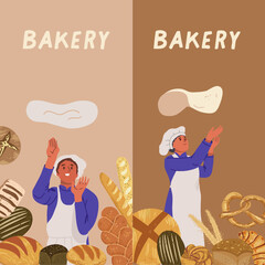 Vertical banner, background, bakery, hand drawn vector.