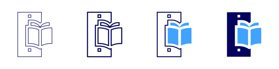 Ebook icon in 4 different styles. Thin Line, Line, Bold, and Bold Line. Duotone style. Editable stroke