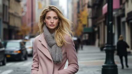 Fototapeta premium Casual woman walking on urban street.