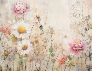 Elegant floral junk journal background with spring inspiration for creative projects