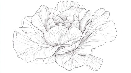 Elegant line art peony flower, white background, floral design, greeting card