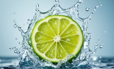 Lime slice splashing in water