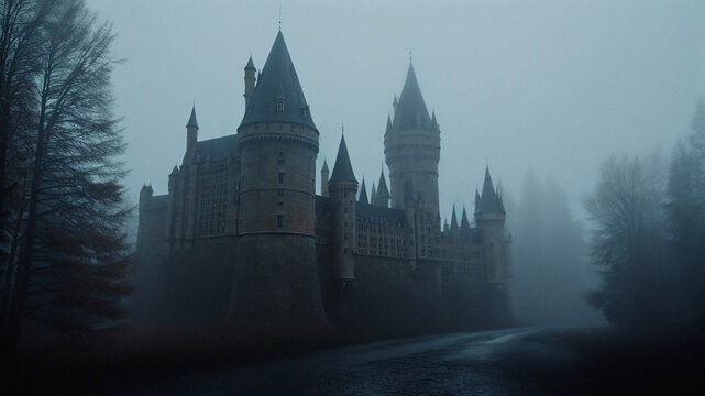 Ancient castle, horror, fog, lost, ghost film, Easter, thrilling party, eerie, environment, Silent Hill, eerie, demon hell, background