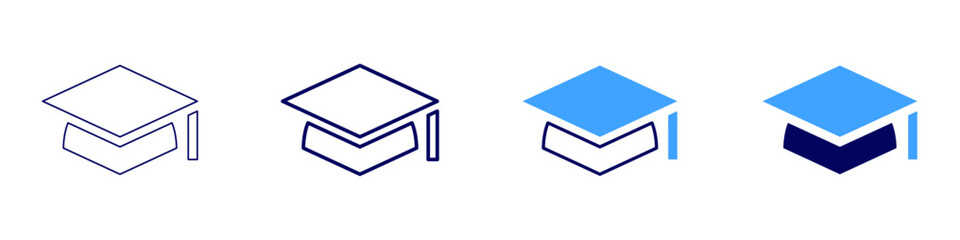Mortarboard icon in 4 different styles. Thin Line, Line, Bold, and Bold Line. Duotone style. Editable stroke