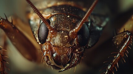 Close-Up of an Insect Head with Intricate Details and Features