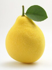 Ripe yellow pomelo fruit, leaf, white background, healthy food