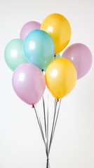 Colorful Balloons in Pastel Shades Flying Against White Background