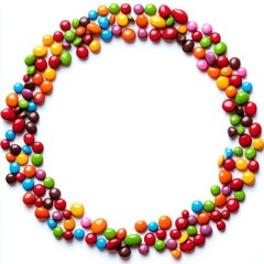 Obraz premium Colorful candy circle frame, white background, sweet treats, design element