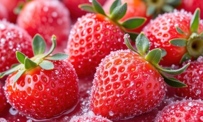 Fresh red strawberries with sugar crystals