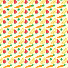 Seamless pattern with carrots and watermelons. Vector illustration.