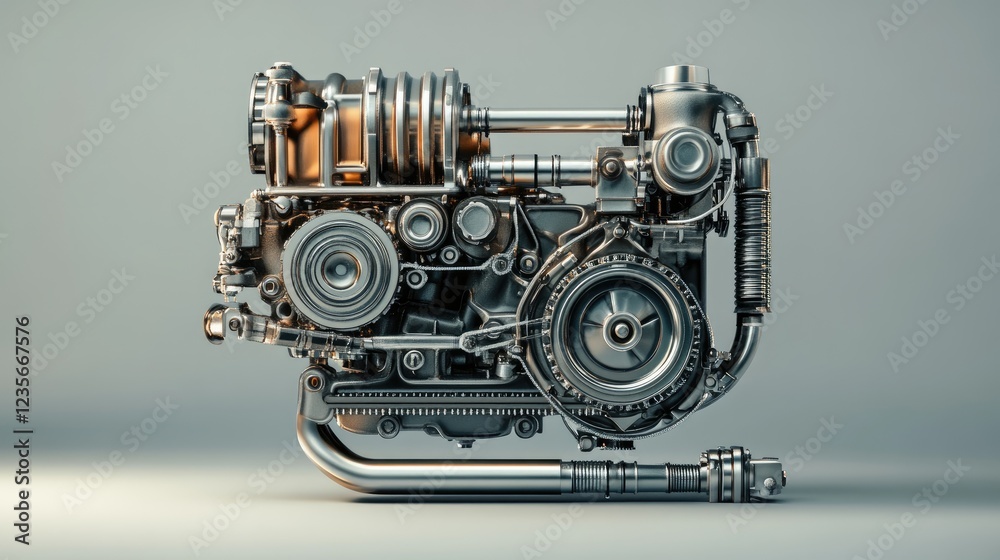 Poster A diesel engine placed on a simple gray background, emphasizing its mechanical structure and engineering excellence