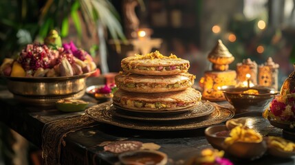 Traditional Festive Dessert Display with Colorful Indian Sweets