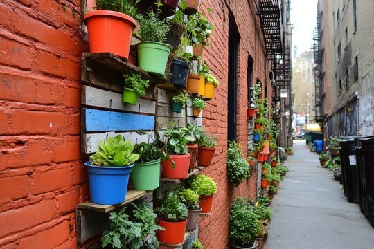 Urban Alleyway Transformed into a Vibrant Small Farm with Pots