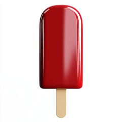 Bright Red Ice Cream Bar on White Background with Wooden Stick for Summer Treats and Refreshing Desserts
