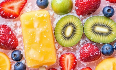 Colorful fruits with a popsicle treat
