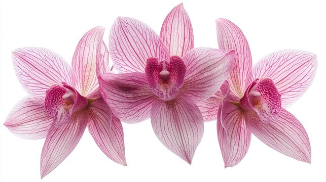 Dendrobium Nobile Orchid Blooms Showing Intricate Petal Patterns in Vibrant Pink Shades. Generative AI
