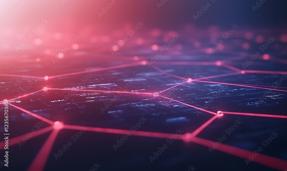Poster Abstract network design with glowing nodes interconnected in a hexagonal pattern.