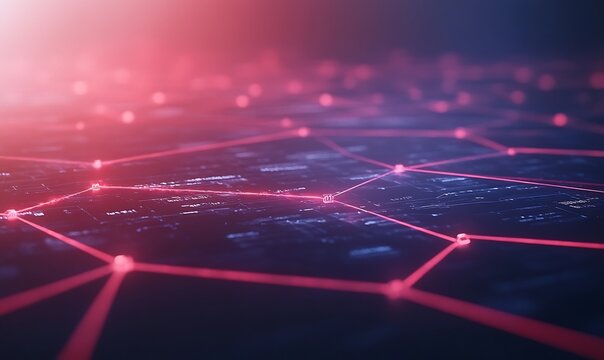 Abstract network design with glowing nodes interconnected in a hexagonal pattern.