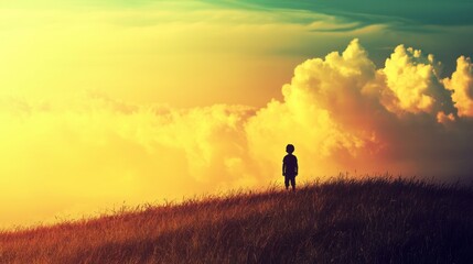 Child sunset hilltop solitude landscape hope
