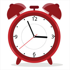 red alarm clock is isolated on a white background