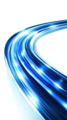Smooth Blue Light Trails Curving on Bright White Background