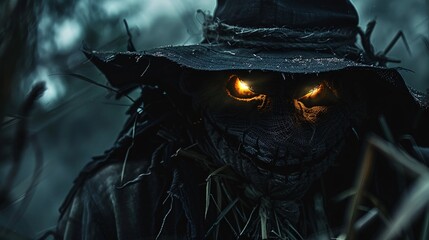 Sinister scarecrow with glowing eyes