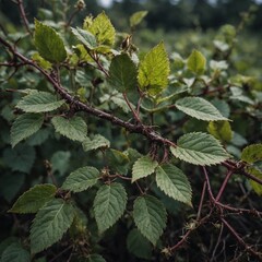 A bramble vine curling gracefully, with tiny thorns visible.