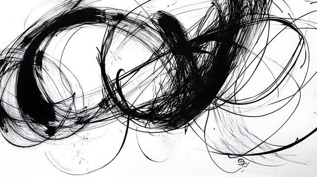 abstract black and white scribbles with gestural handwritten lines