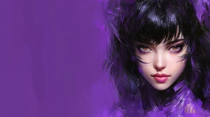 Naklejka premium Purple-haired girl portrait, artistic style, purple background, fantasy art, website header