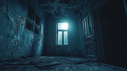 Obraz premium Abandoned Room with Moonlight Shining Through a Broken Window
