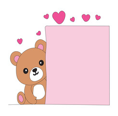 A teddy bear holding a paper with beautiful heart. Valentine illustration. Adorable Teddy Bear Holding a Paper with a Heart Cute Valentine’s Day Illustration.