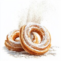 Fototapeta premium Delicious Churros Coated in Sugar with a Dusting of Flour in an Artistic and Inviting Style