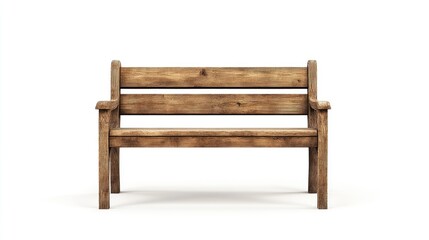A picturesque wooden bench in a park setting, featuring nature-inspired details, placed against a white background for a clear, minimalist look