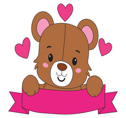 Obraz premium A teddy bear holding a paper with beautiful heart. Valentine illustration. Adorable Teddy Bear Holding a Paper with a Heart Cute Valentine’s Day Illustration.