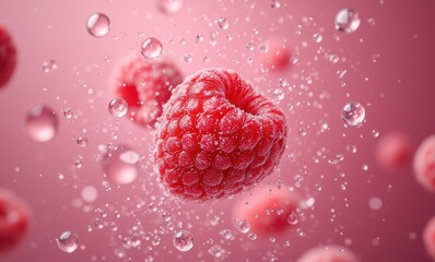 Fresh raspberries in sparkling water