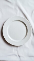 Empty White Plate on Clean Tablecloth Ready for Serving Meal