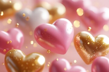 Obraz premium Romantic pink and gold heart decorations display